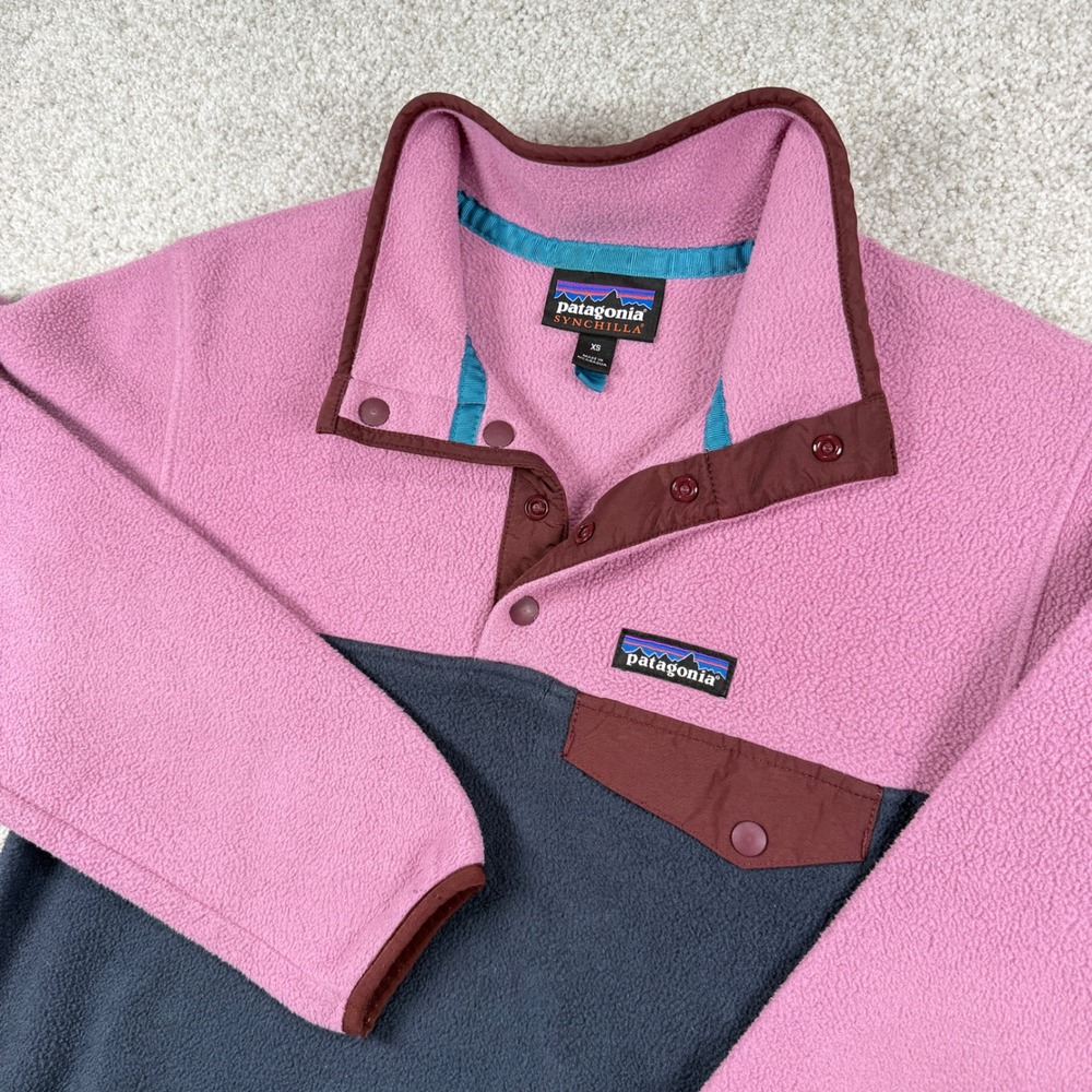 Patagonia Synchilla Fleece Pullover Mens XS Pink Grey Snap-T Colorblock 25450